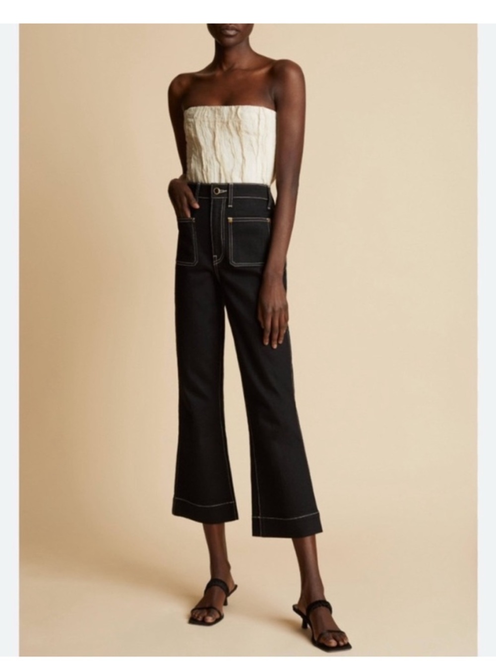 Khaite NEW Raquel Crop Flare Jeans Black Size 27